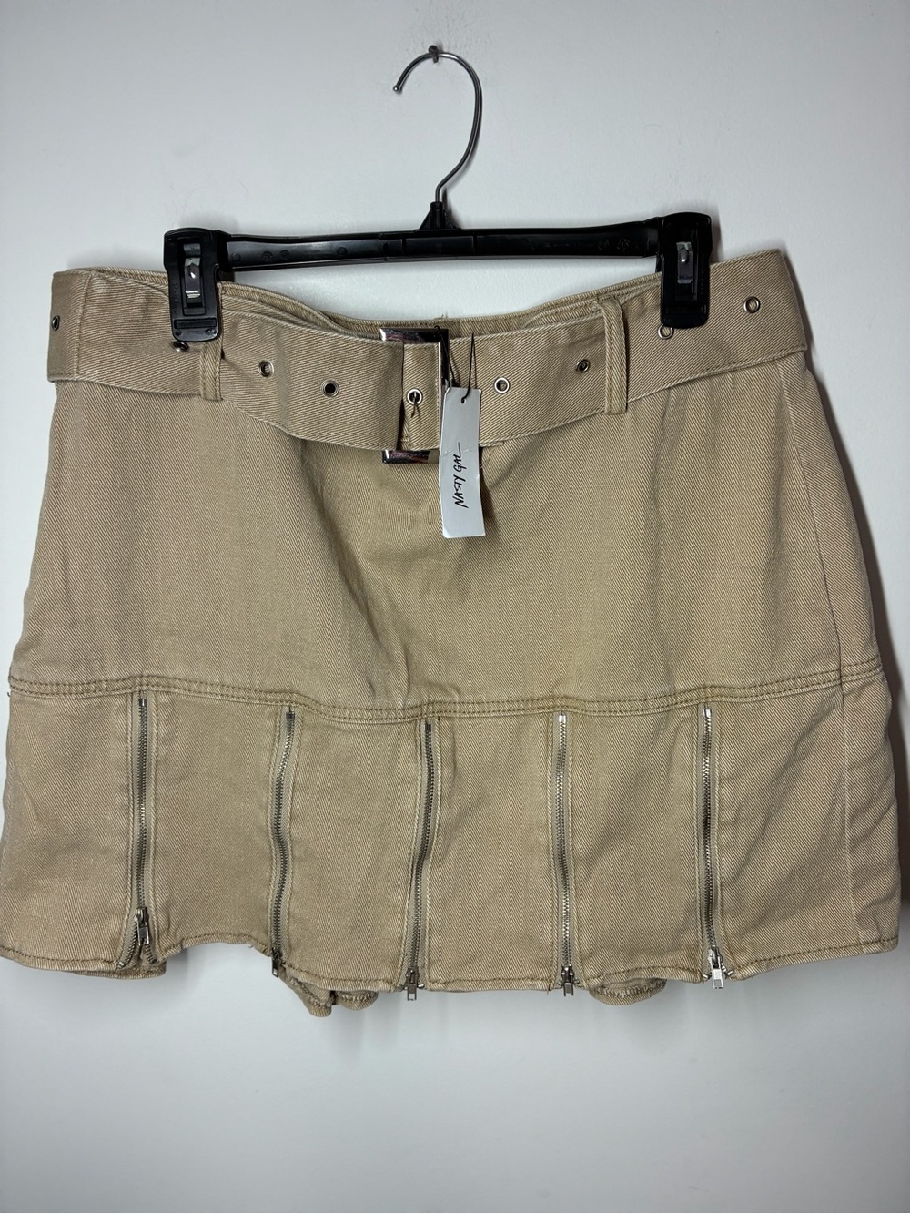 Nasty Gal Beige Mini Skirt with Belt & Zipper Trim